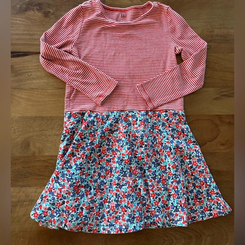Tea Collection - Red & White Striped Top with Floral Skirt Dress. Size 7 - Picture 1 of 6